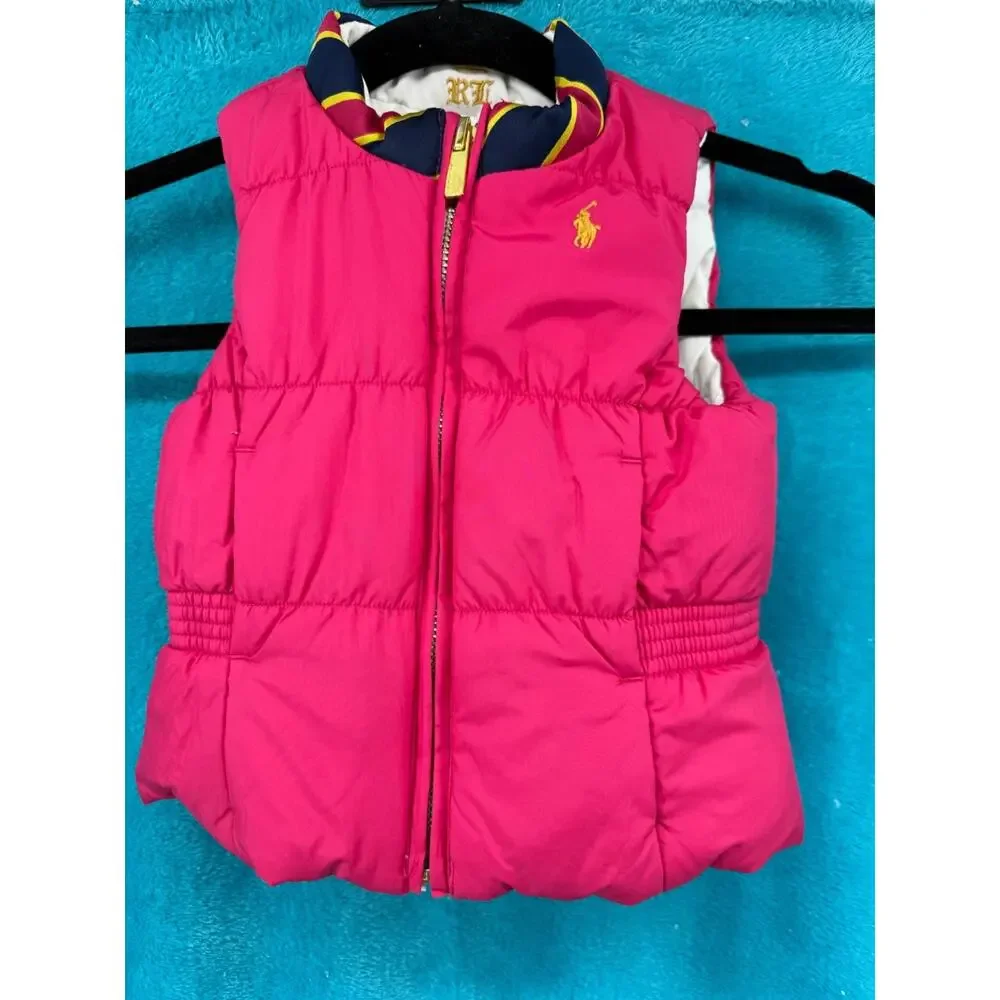 Ralph Lauren Baby Girl Reversible Puffer Vest 18M White Pink Down Filled Polo